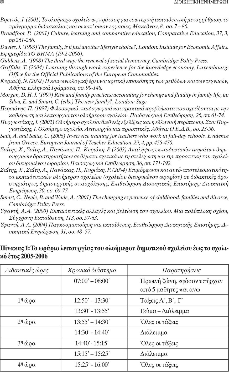 , London: Institute for Economic Affairs. Εφημερίδα ΤΟ ΒΗΜΑ (19-2-2006). Giddens, A. (1998) The third way: the renewal of social democracy, Cambridge: Polity Press. Griffiths, T.