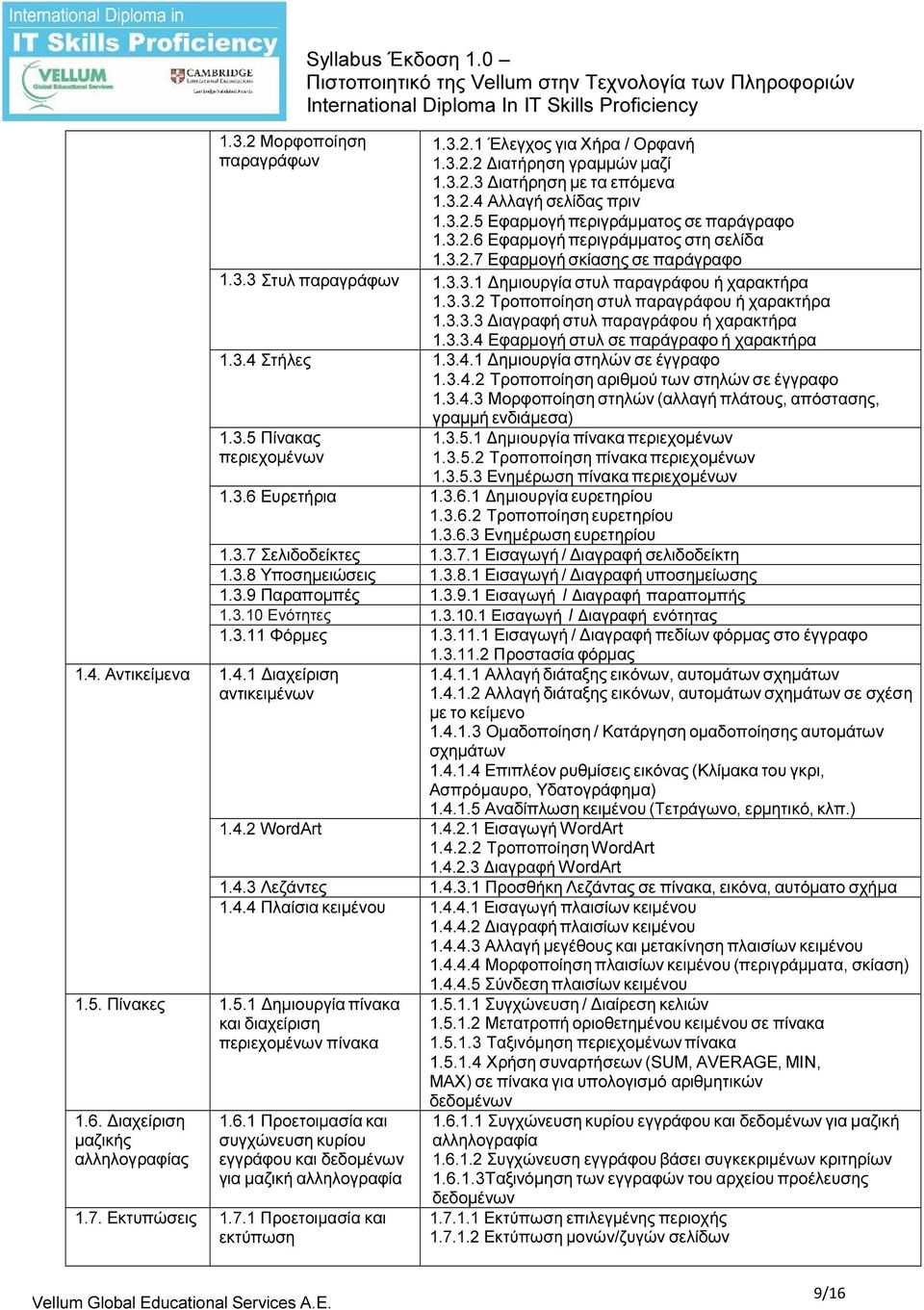 3.3.4 Εφαρμογή στυλ σε παράγραφο ή χαρακτήρα 1.3.4 Στήλες 1.3.4.1 Δημιουργία στηλών σε έγγραφο 1.3.4.2 Τροποποίηση αριθμού των στηλών σε έγγραφο 1.3.4.3 Μορφοποίηση στηλών (αλλαγή πλάτους, απόστασης, γραμμή ενδιάμεσα) 1.