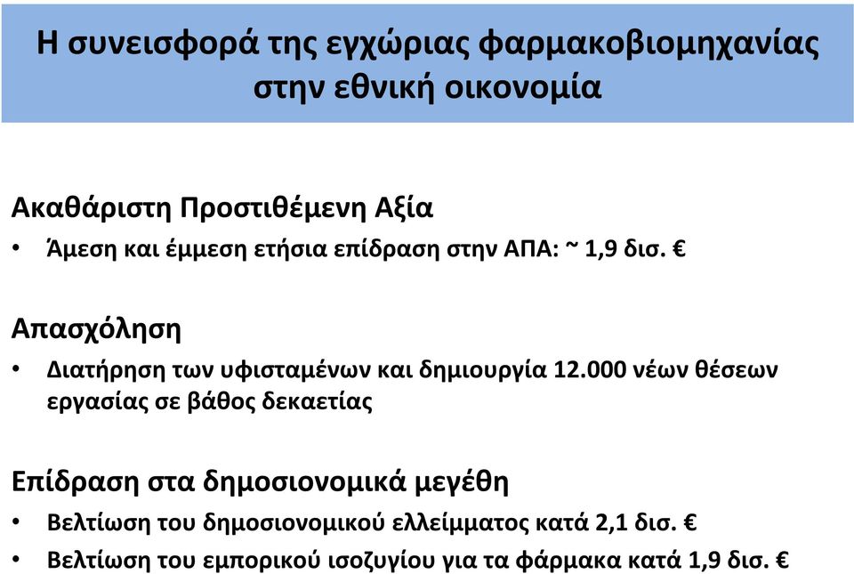 Απασχόληση Διατήρηση των υφισταμένων και δημιουργία 12.