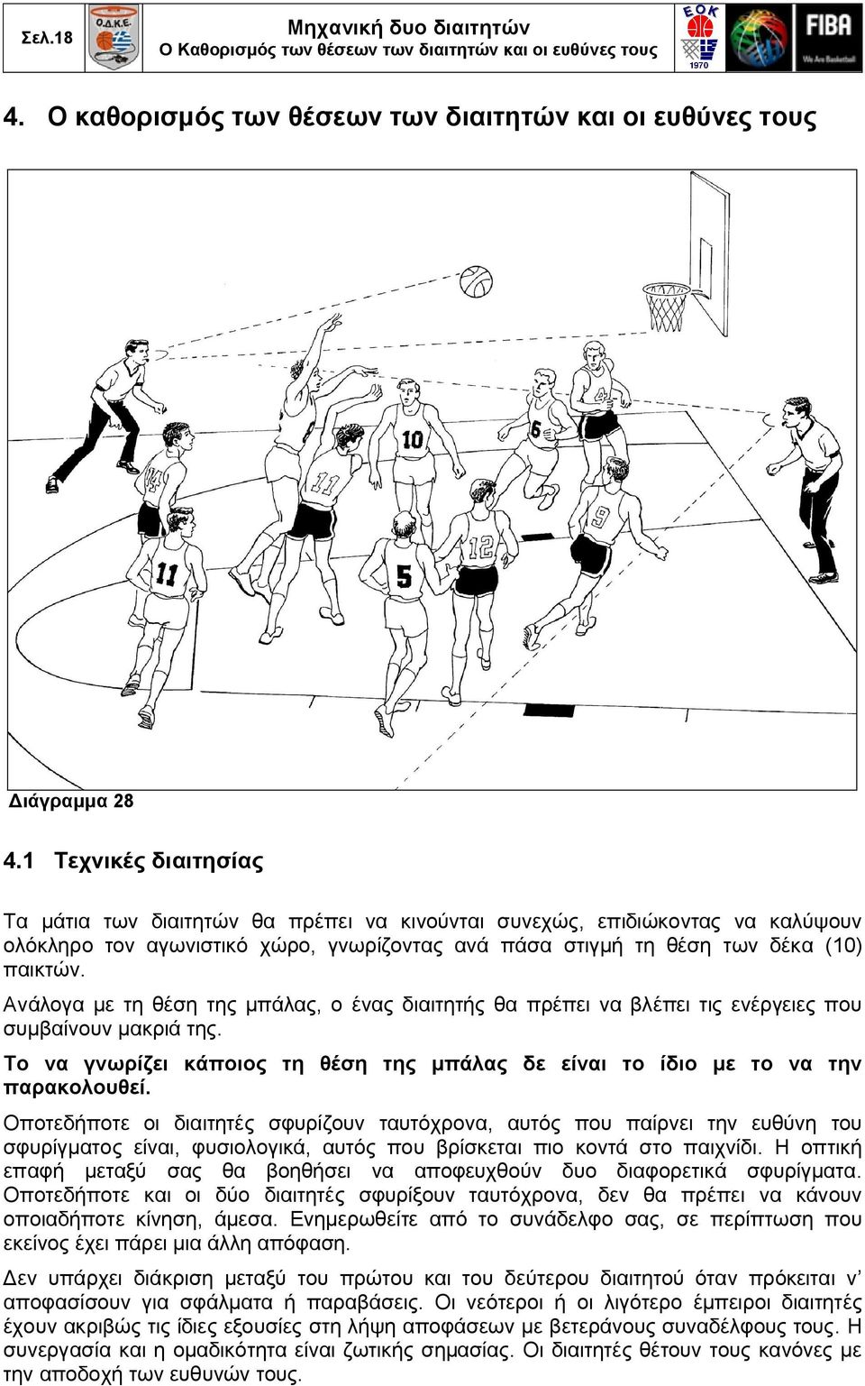 Ανάλογα με τη θέση της μπάλας, ο ένας διαιτητής θα πρέπει να βλέπει τις ενέργειες που συμβαίνουν μακριά της. Το να γνωρίζει κάποιος τη θέση της μπάλας δε είναι το ίδιο με το να την παρακολουθεί.