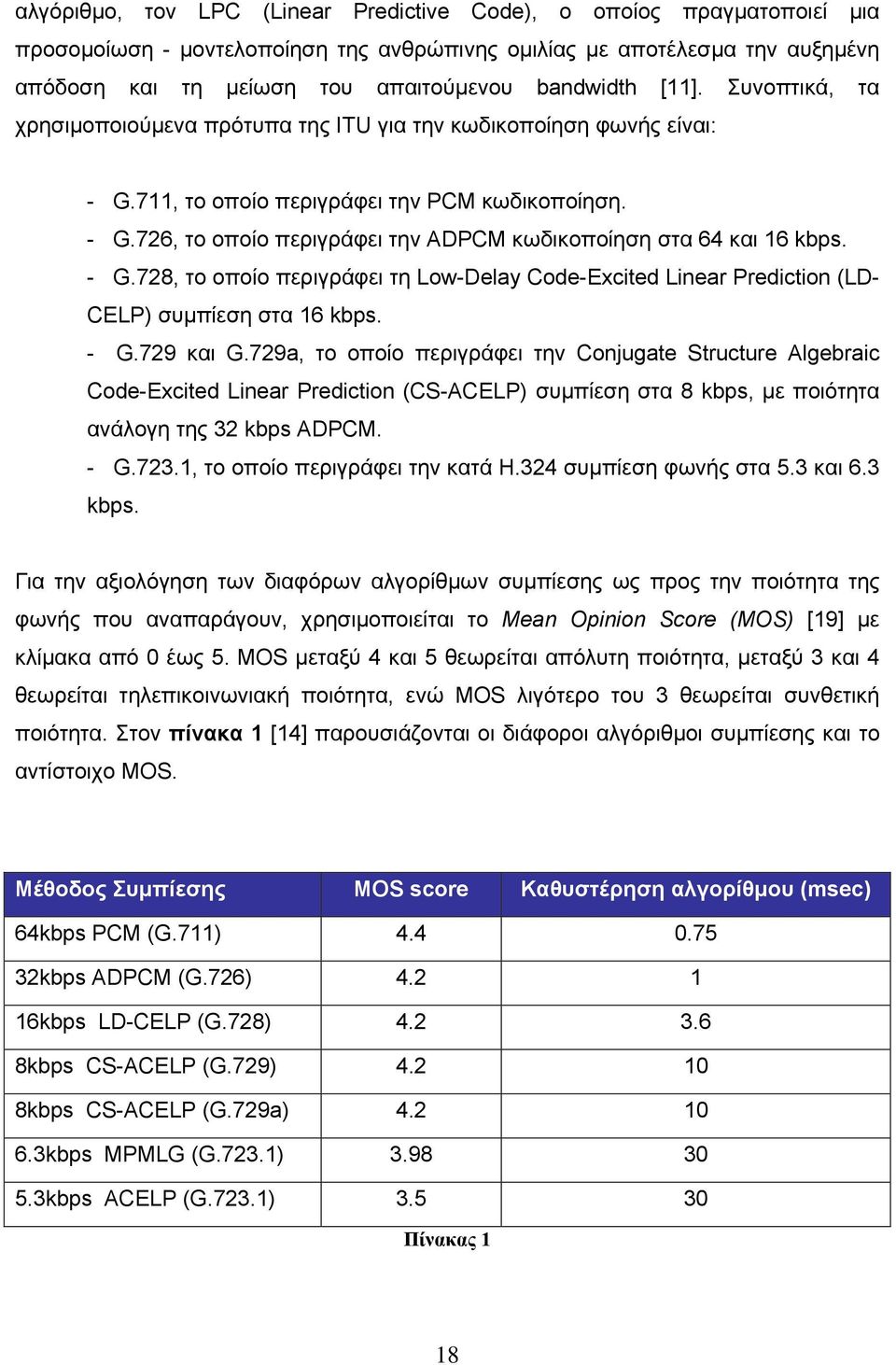 - G.728, το οποίο περιγράφει τη Low-Delay Code-Excited Linear Prediction (LD- CELP) συµπίεση στα 16 kbps. - G.729 και G.