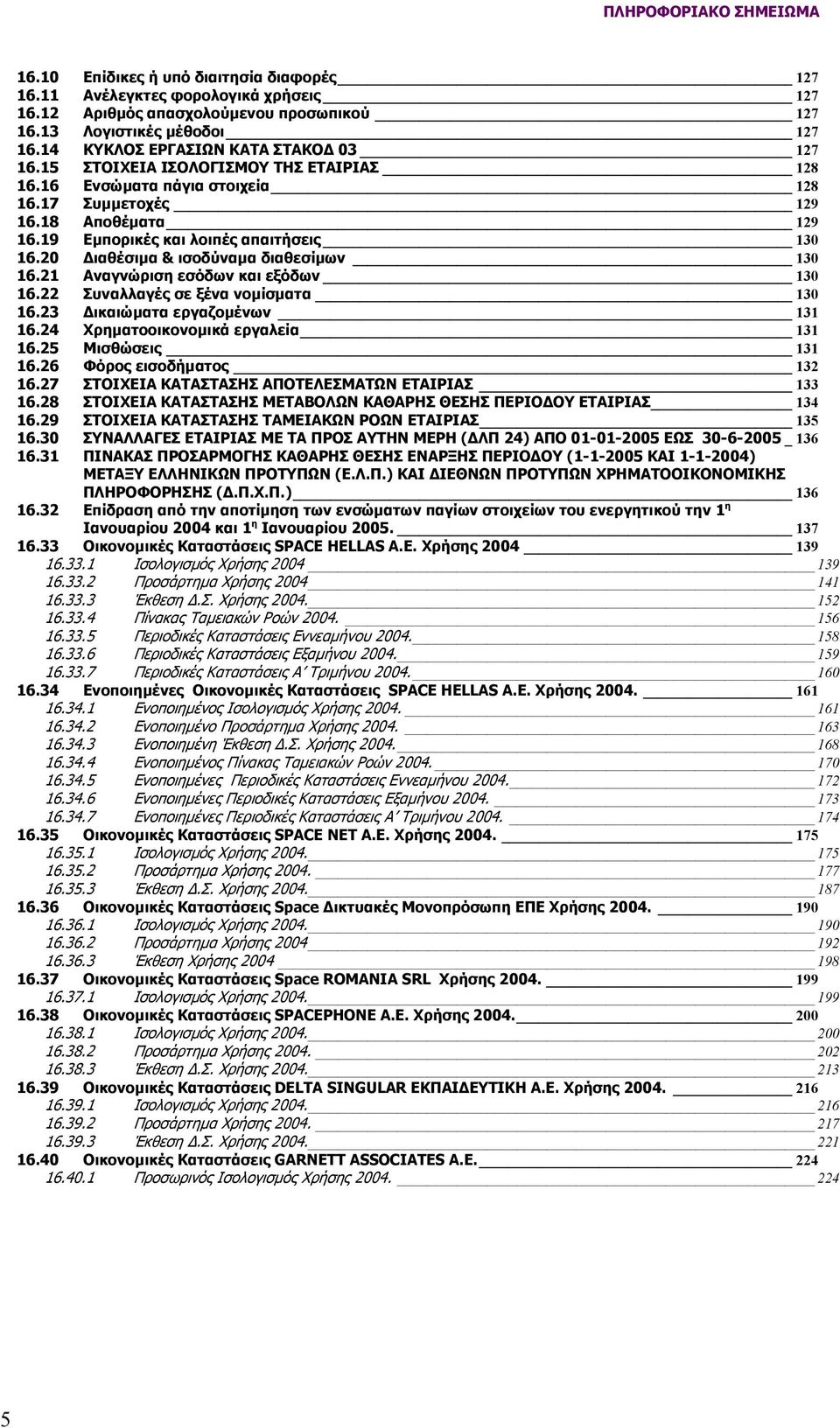 20 ιαθέσιµα & ισοδύναµα διαθεσίµων 130 16.21 Αναγνώριση εσόδων και εξόδων 130 16.22 Συναλλαγές σε ξένα νοµίσµατα 130 16.23 ικαιώµατα εργαζοµένων 131 16.24 Χρηµατοοικονοµικά εργαλεία 131 16.