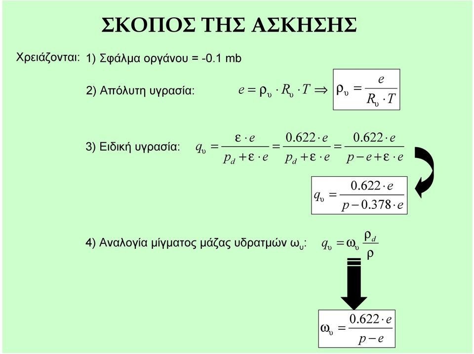 υγρασία: q υ ε e 0.622 e 0.