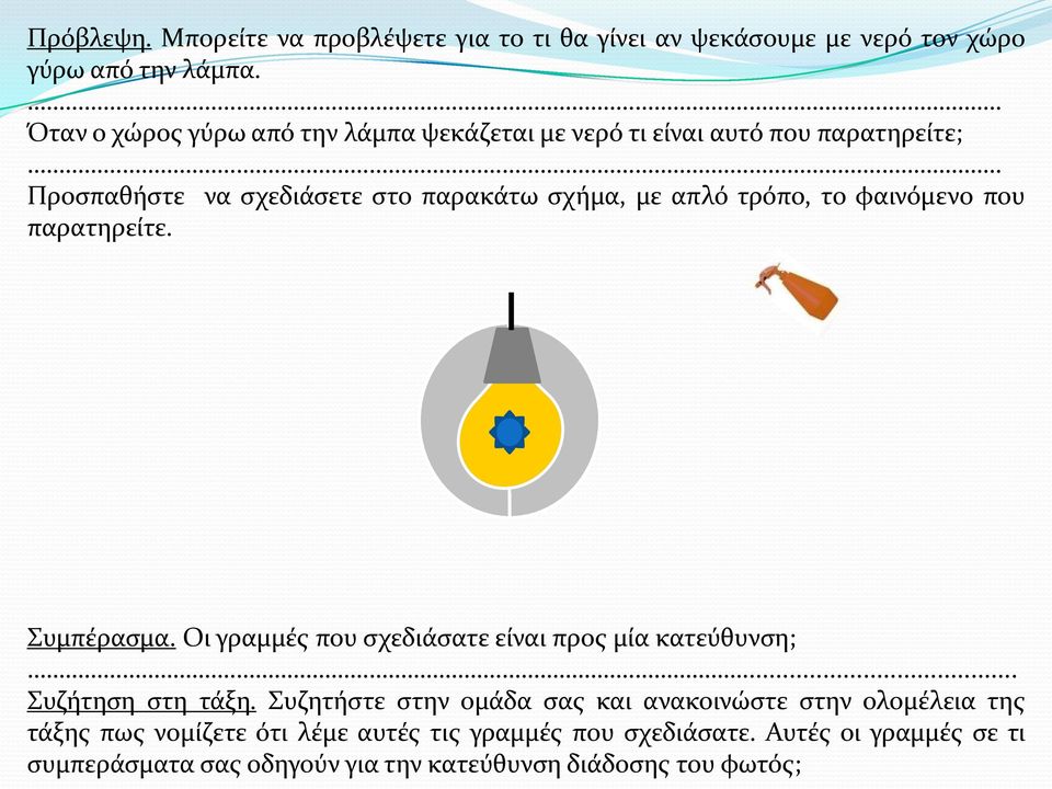 Προσπαθήστε να σχεδιάσετε στο παρακάτω σχήμα, με απλό τρόπο, το φαινόμενο που παρατηρείτε. Συμπέρασμα.