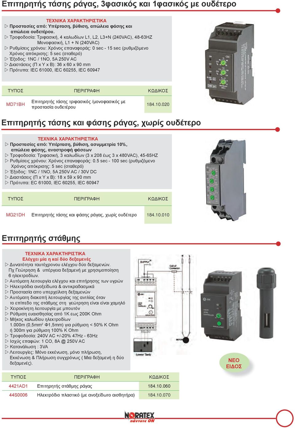 Έξοδος: 1NC / 1NO, 5Α 250V AC w Διαστάσεις (Π x Υ x Β): 36 x 60 x 90 mm w Πρότυπα: IEC 61000, IEC 60255, IEC 60947 ΠΕΡΙΓΡΑΦΗ MD71BH Επιτηρητής τάσης τριφασικός /μονοφασικός με προστασία ουδετέρου 184.