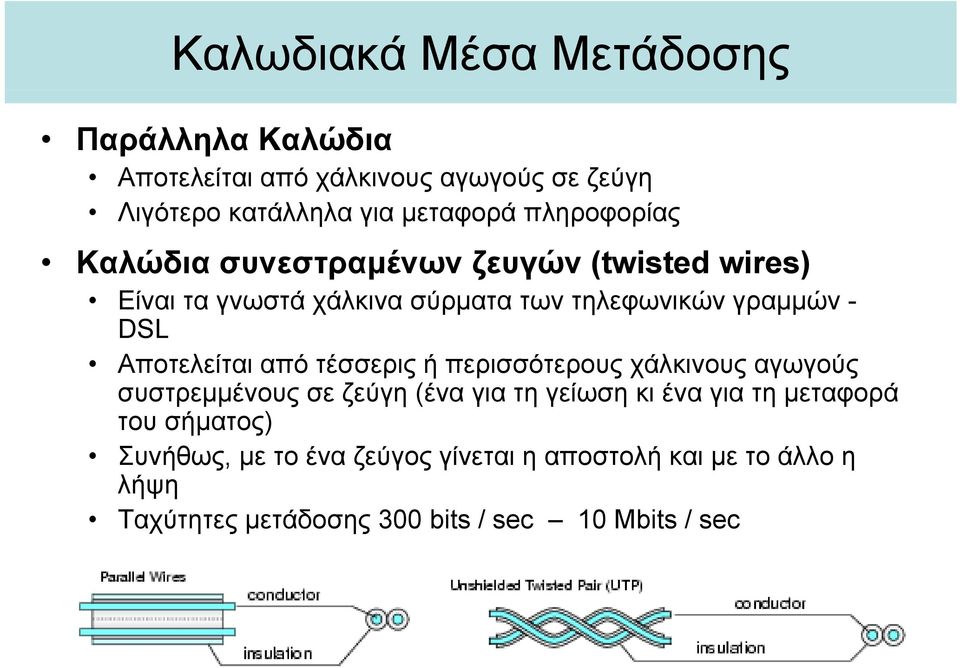 Αποτελείται από τέσσερις ή περισσότερους χάλκινους αγωγούς συστρεμμένους σε ζεύγη (ένα για τη γείωση κι ένα για τη μεταφορά