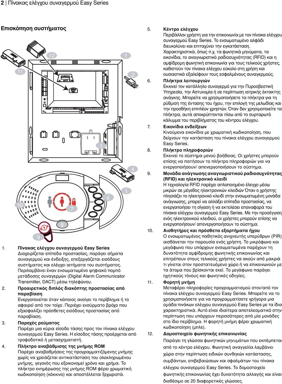 Περιλαµβάνει έναν ενσωµατωµένο ψηφιακό ποµπό µετάδοσης συναγερµών (Digital Alarm Communicator Transmitter, DACT) µέσω τηλεφώνου. 2.