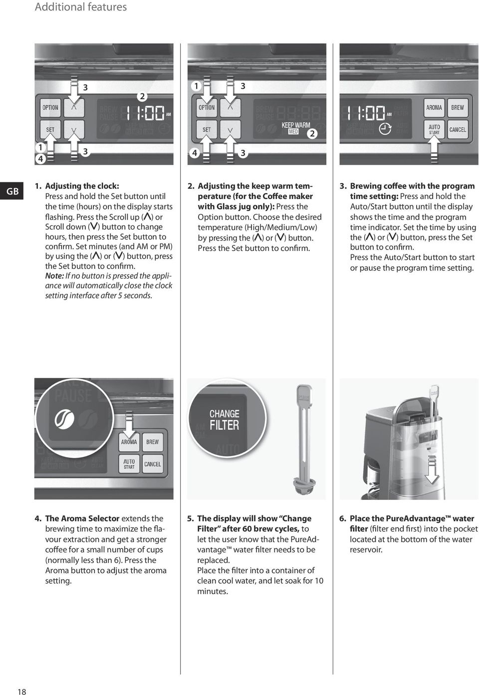 Note: If no button is pressed the appliance will automatically close the clock setting interface after 5 seconds. 2.