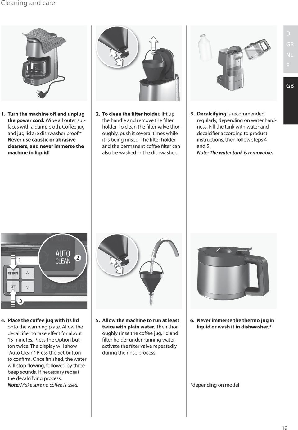 To clean the filter valve thoroughly, push it several times while it is being rinsed. The filter holder and the permanent coffee filter can also be washed in the dishwasher. 3.