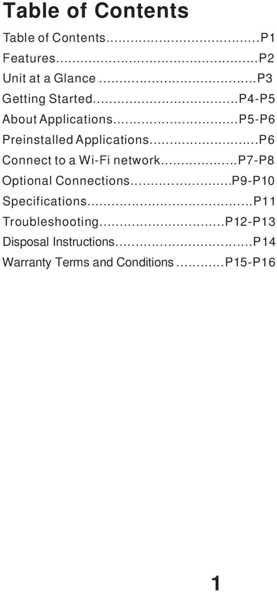 ..P6 Connect to a Wi-Fi network...p7-p8 Optional Connections...P9-P10 Specifications.