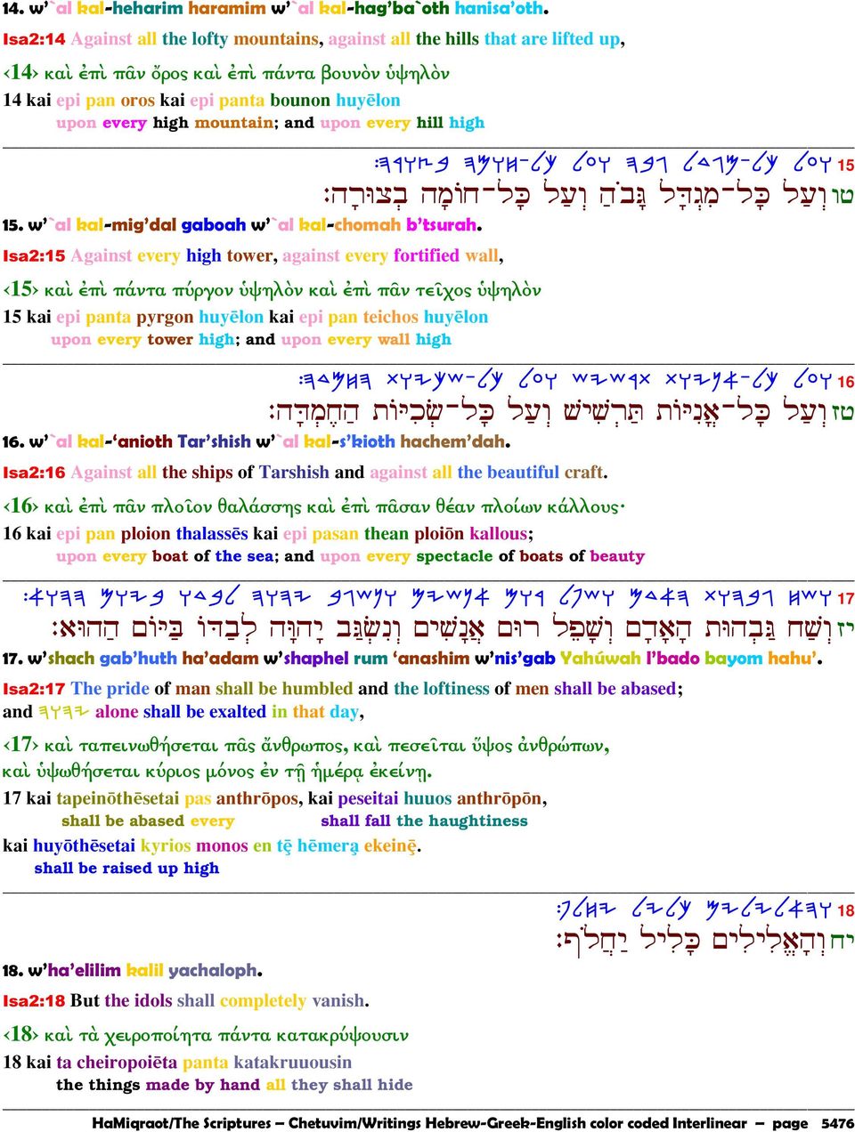 mountain; and upon every hill high :DXEVA DNEG-LK LRE DAB LCBN-LK LRE 15 : še ƒ Ÿ - J µ µ ¾ƒ B Ć ¹ - J µ Š 15. w `al kal-mig dal gaboah w `al kal-chomah b tsurah.