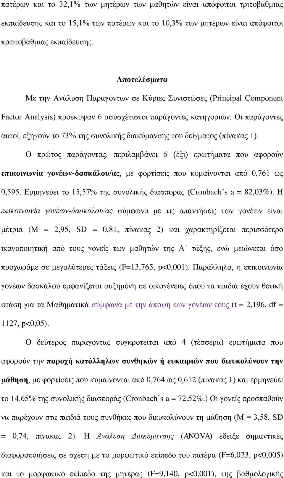 Οη παξάγνληεο απηνί, εμεγνύλ ην 73% ηεο ζπλνιηθήο δηαθύκαλζεο ηνπ δείγκαηνο (πίλαθαο 1).