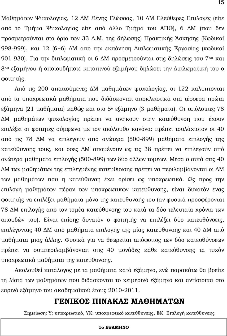 Για την διπλωματική οι 6 ΔΜ προσμετρούνται στις δηλώσεις του 7 ου και 8 ου εξαμήνου ή οποιουδήποτε κατοπινού εξαμήνου δηλώσει την Διπλωματική του ο φοιτητής.