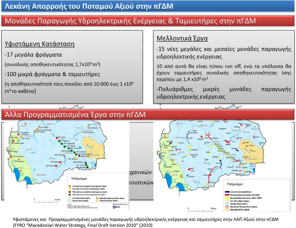 000 έως 1 x10 6 m 3 το καθένα) Μελλοντικά Έργα -15 νέες μεγάλες και μεσαίες μονάδες παραγωγής υδροηλεκτικής ενέργειας 10 από αυτά θα είναι τύπου run off, ενώ τα υπόλοιπα θα έχουν ταμιευτήρες