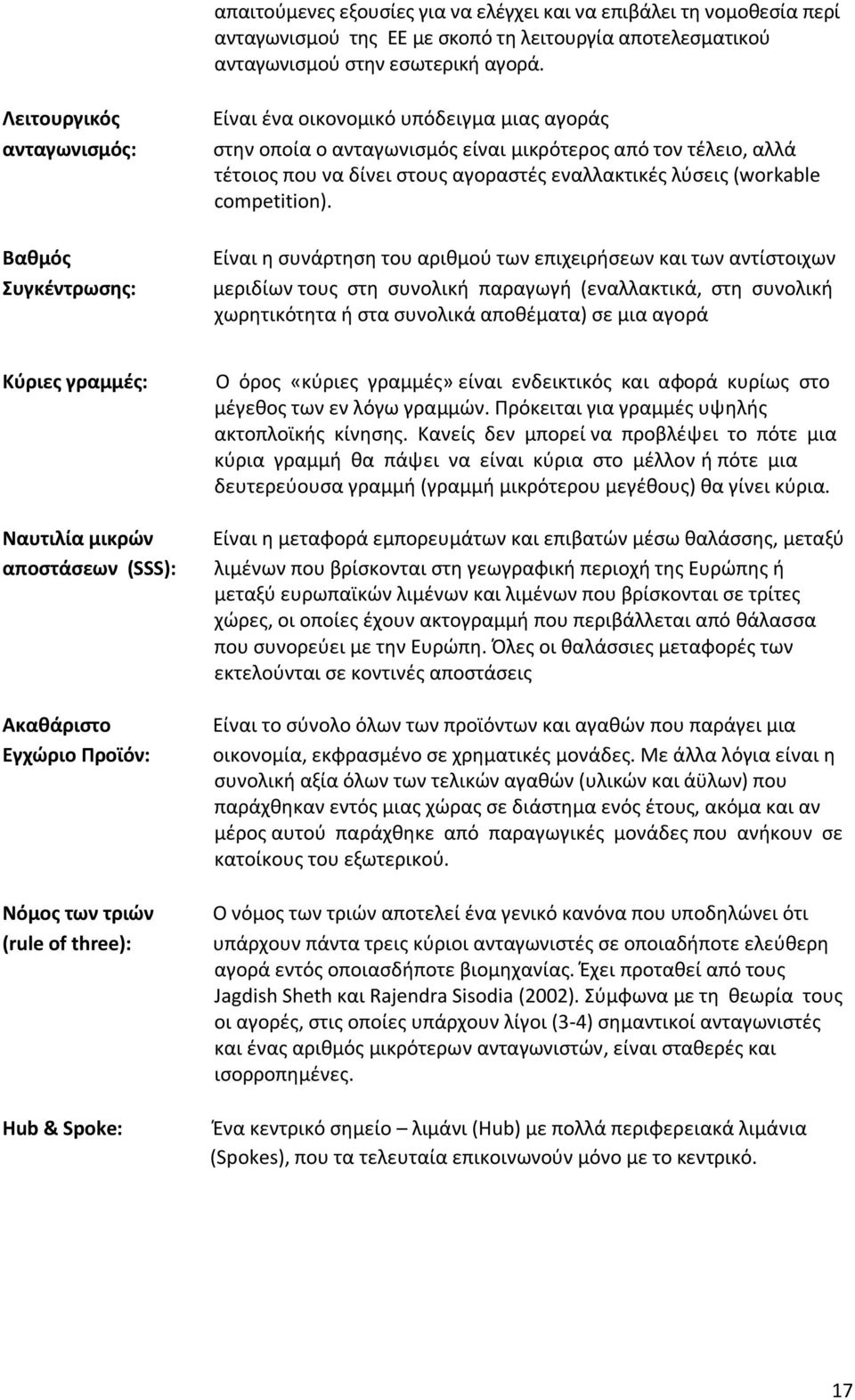 εναλλακτικές λύσεις (workable competition).