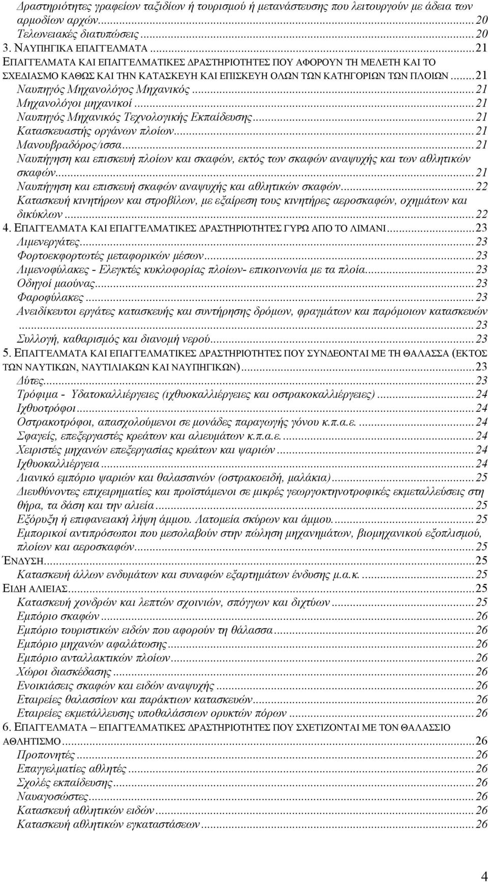 ..21 Μηχανολόγοι μηχανικοί...21 Ναυπηγός Μηχανικός Τεχνολογικής Εκπαίδευσης...21 Κατασκευαστής οργάνων πλοίων...21 Μανουβραδόρος/ισσα.