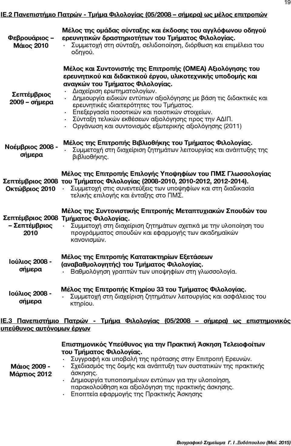 δραστηριοτήτων του Τμήματος Φιλολογίας. Συμμετοχή στη σύνταξη, σελιδοποίηση, διόρθωση και επιμέλεια του οδηγού.