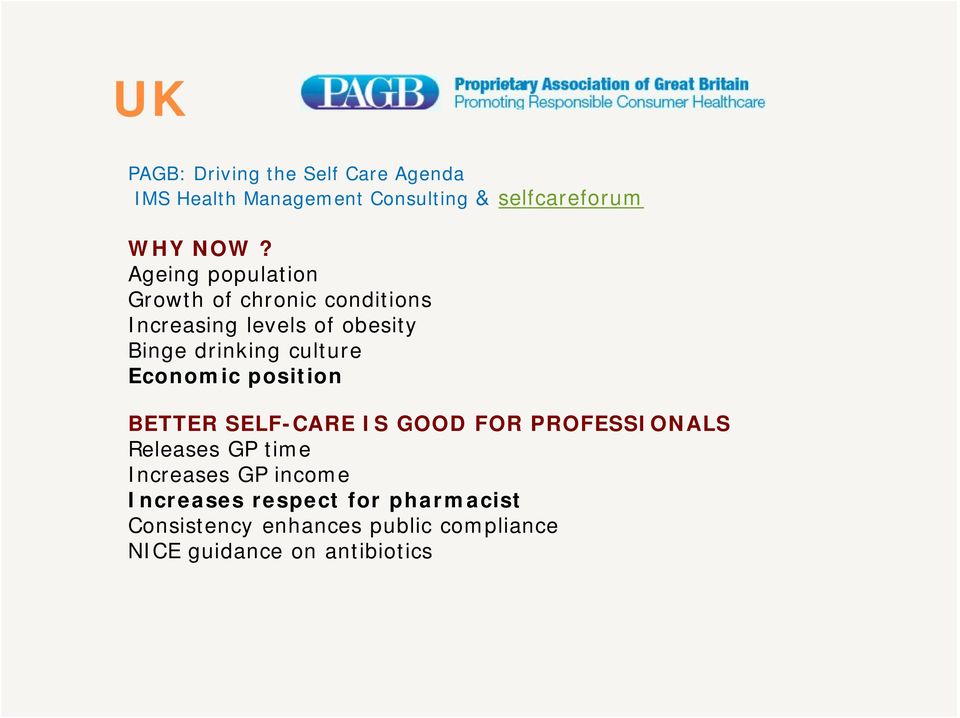 Economic position BETTER SELF-CARE IS GOOD FOR PROFESSIONALS Releases GP time Increases GP income