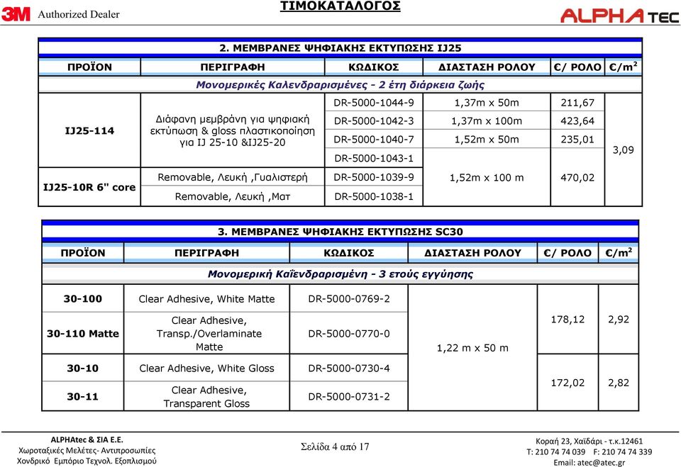 Removable, Λευκή,Ματ DR-5000-1039-9 DR-5000-1038-1 1,52m x 100 m 470,02 3.