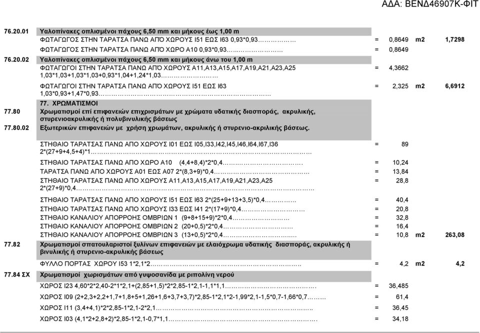 02 Υαλοπίνακες οπλισµένοι πάχους 6,50 mm και µήκους άνω του 1,00 m ΦΩΤΑΓΩΓΟΙ ΣΤΗΝ ΤΑΡΑΤΣΑ ΠΑΝΩ ΑΠΌ ΧΩΡΟΥΣ Α11,Α13,Α15,Α17,Α19,Α21,Α23,Α25 1,03*1,03+1,03*1,03+0,93*1,04+1,24*1,03 = 4,3662 ΦΩΤΑΓΩΓΟΙ
