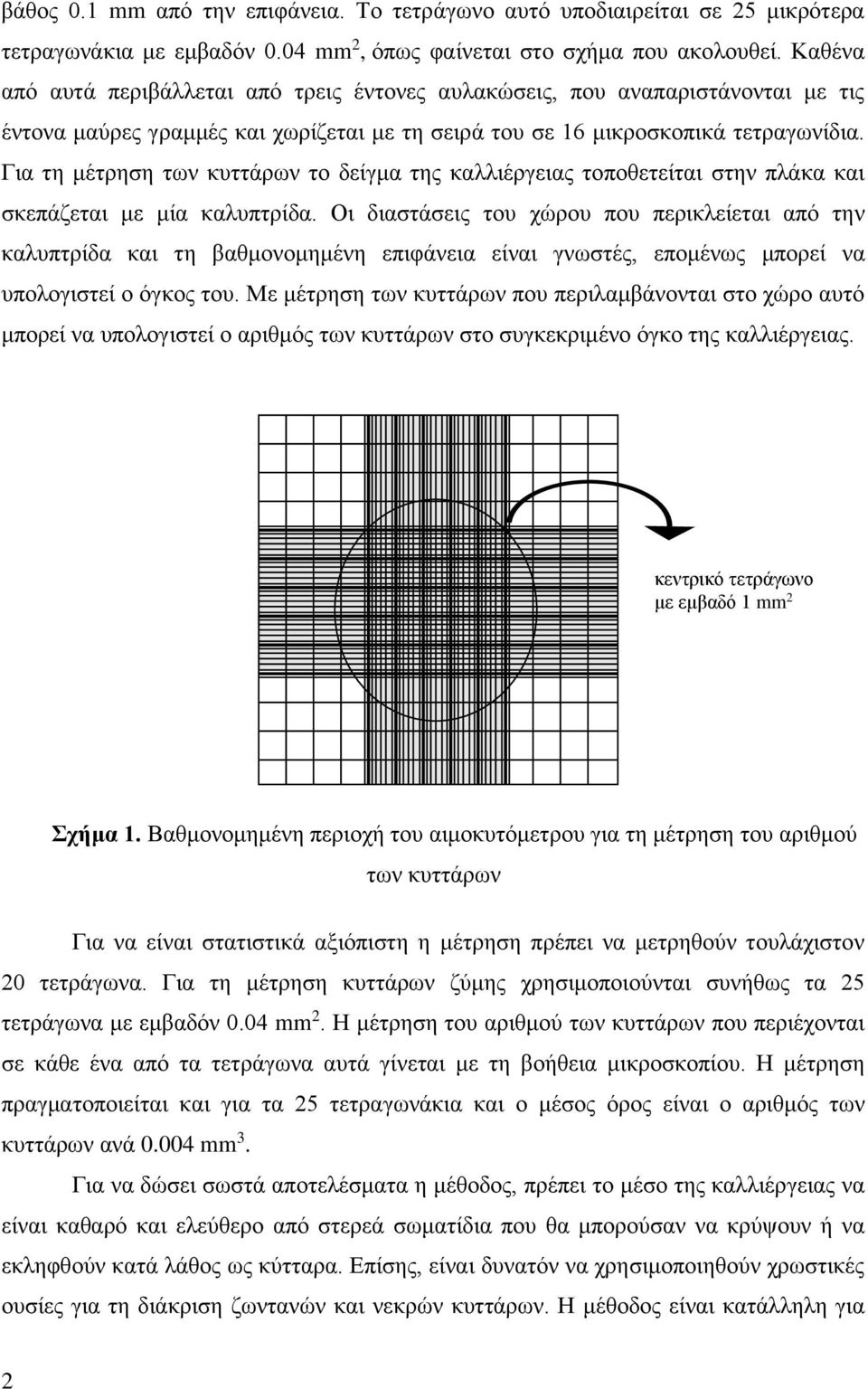 Για τη μέτρηση των κυττάρων το δείγμα της καλλιέργειας τοποθετείται στην πλάκα και σκεπάζεται με μία καλυπτρίδα.