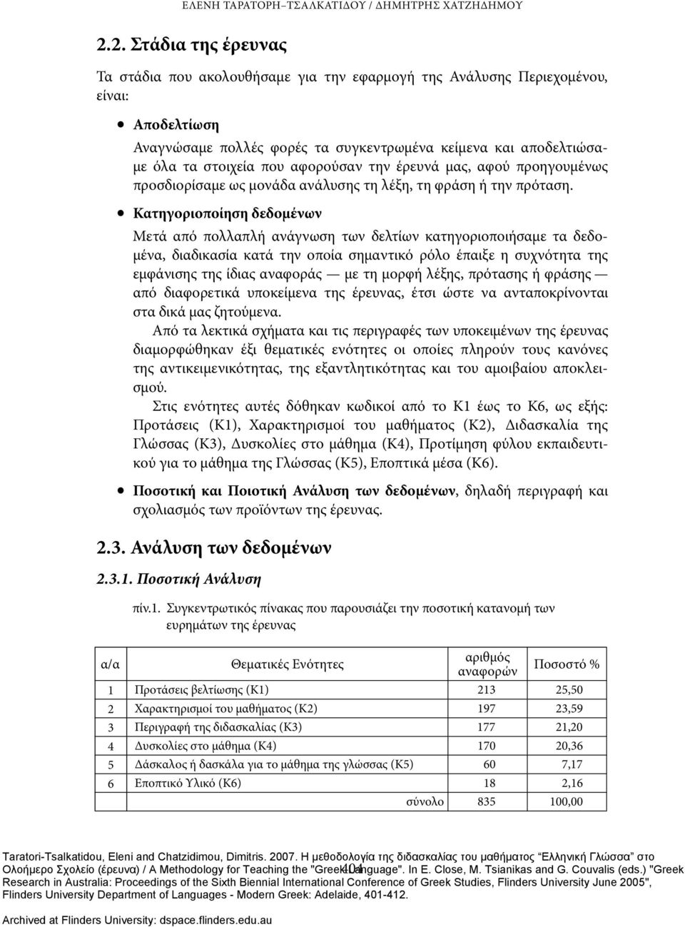 αφορούσαν την έρευνά μας, αφού προηγουμένως προσδιορίσαμε ως μονάδα ανάλυσης τη λέξη, τη φράση ή την πρόταση.