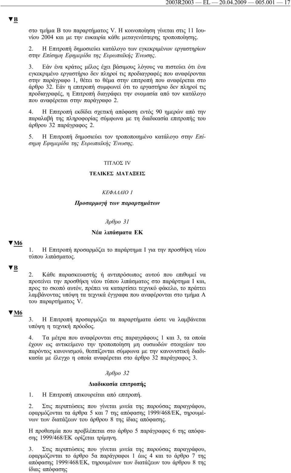 άρθρο 32. Εάν η επιτροπή συμφωνεί ότι το εργαστήριο δεν πληροί τις προδιαγραφές, η Επιτροπή διαγράφει την ονομασία από τον κατάλογο που αναφέρεται στην παράγραφο 2. 4.