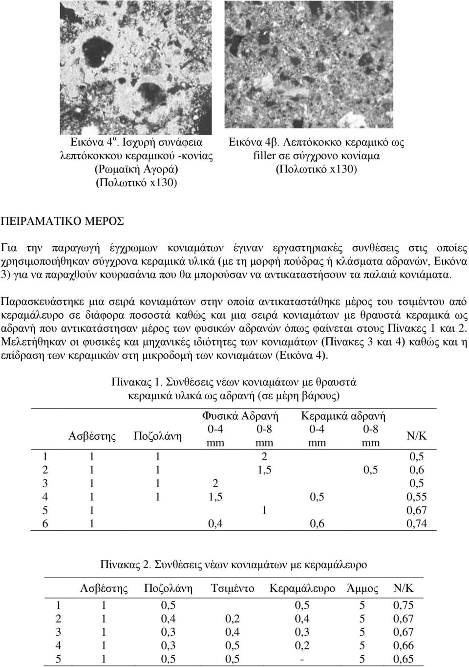 υλικά (με τη μορφή πούδρας ή κλάσματα αδρανών, Εικόνα 3) για να παραχθούν κουρασάνια που θα μπορούσαν να αντικαταστήσουν τα παλαιά κονιάματα.