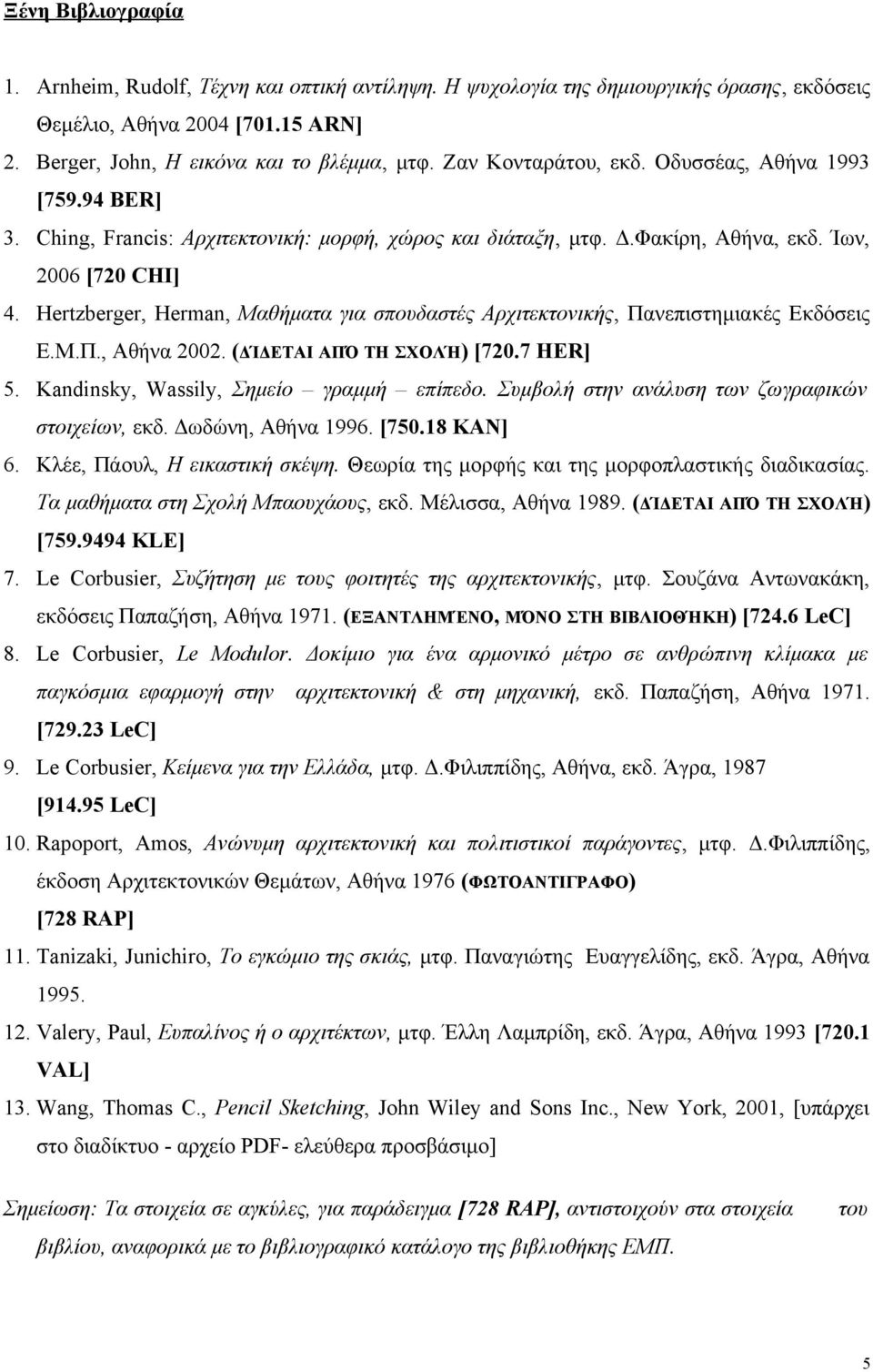 Hertzberger, Herman, Μαθήματα για σπουδαστές Αρχιτεκτονικής, Πανεπιστημιακές Εκδόσεις Ε.Μ.Π., Αθήνα 2002. (ΔΊΔΕΤΑΙ ΑΠΌ ΤΗ ΣΧΟΛΉ) [720.7 HER] 5. Kandinsky, Wassily, Σημείο γραμμή επίπεδο.