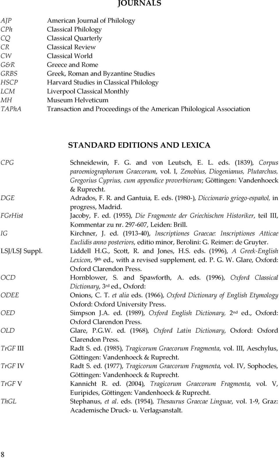 Schneidewin, F. G. and von Leutsch, E. L. eds. (1839), Corpus paroemiographorum Graecorum, vol.