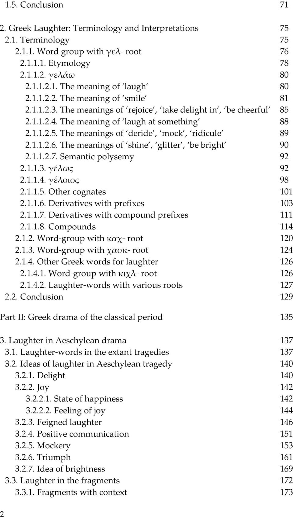 1.1.2.6. The meanings of shine, glitter, be bright 90 2.1.1.2.7. Semantic polysemy 92 2.1.1.3. γέλως 92 2.1.1.4. γέλοιος 98 2.1.1.5. Other cognates 101 2.1.1.6. Derivatives with prefixes 103 2.1.1.7. Derivatives with compound prefixes 111 2.