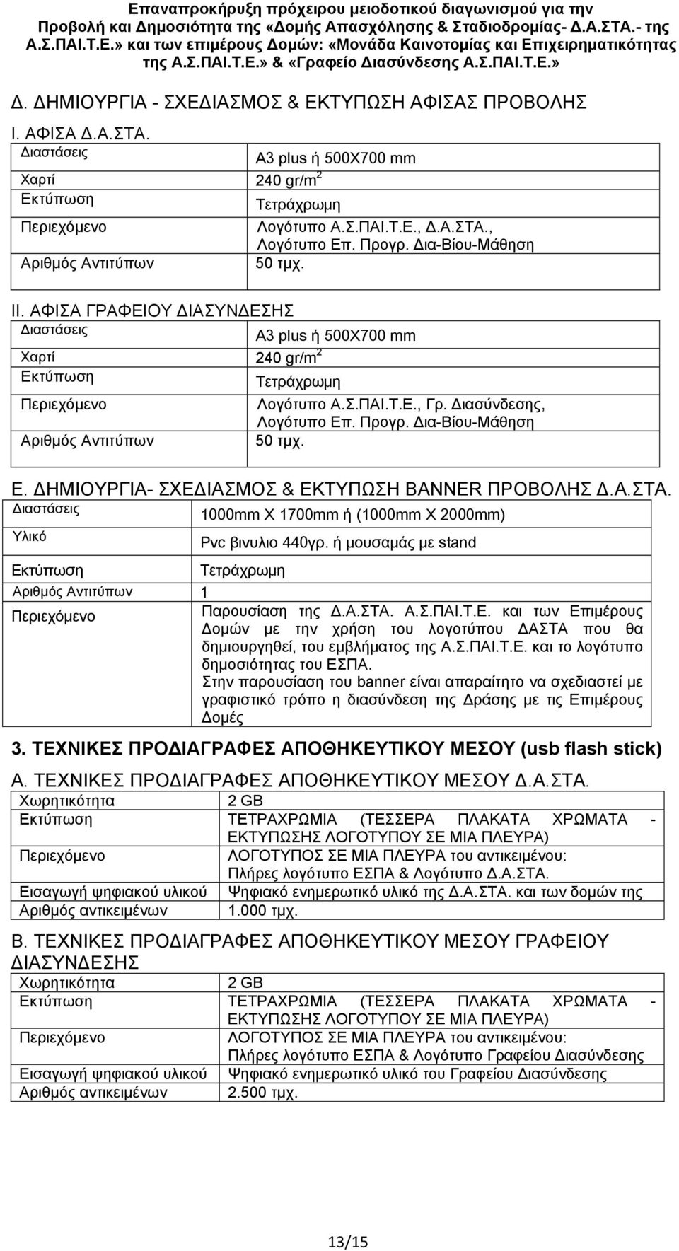 ιασύνδεσης, Λογότυπο Επ. Προγρ. ια-βίου-μάθηση Αριθμός Αντιτύπων 50 τμχ. Ε. ΗΜΙΟΥΡΓΙΑ- ΣΧΕ ΙΑΣΜΟΣ & ΕΚΤΥΠΩΣΗ BANNER ΠΡΟΒΟΛΗΣ.Α.ΣΤΑ.