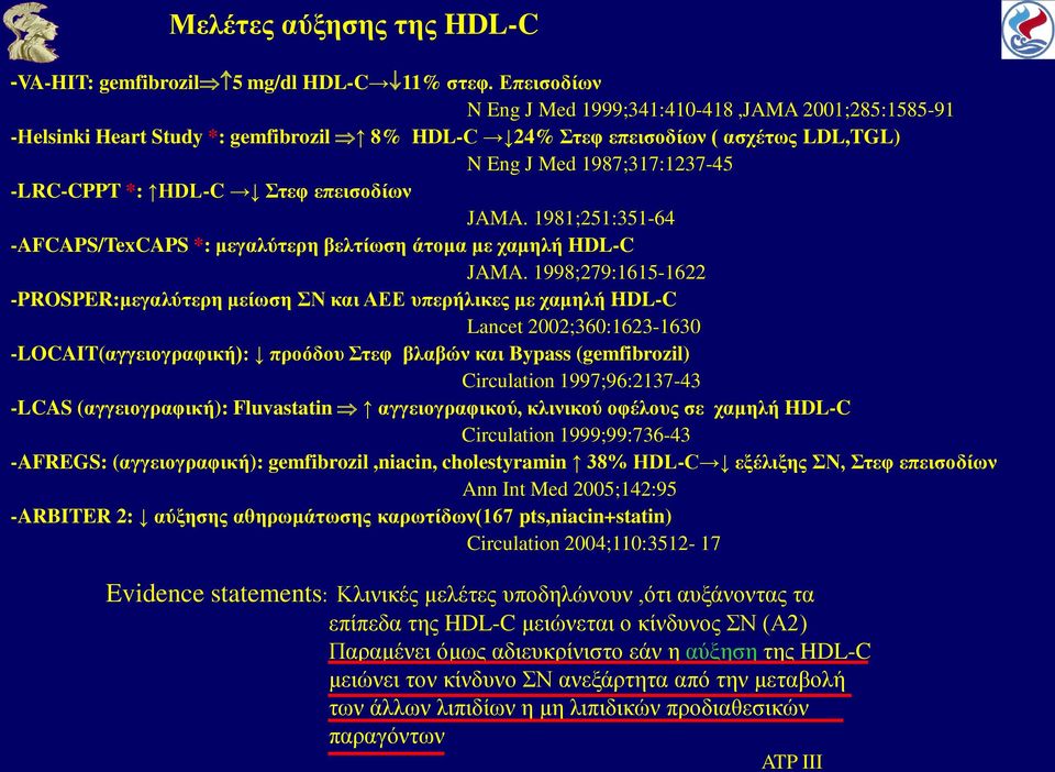 επεισοδίων JAMA. 1981;251:351-64 -AFCAPS/TexCAPS *: μεγαλύτερη βελτίωση άτομα με χαμηλή HDL-C JAMA.