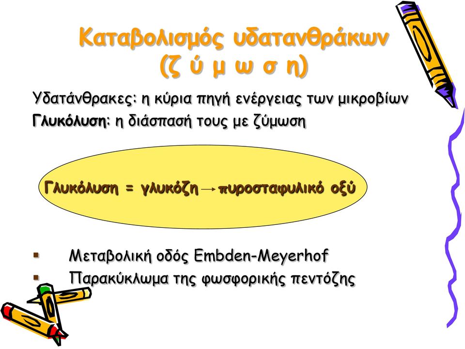 τους με ζύμωση Γλυκόλυση = γλυκόζη πυροσταφυλικό οξύ