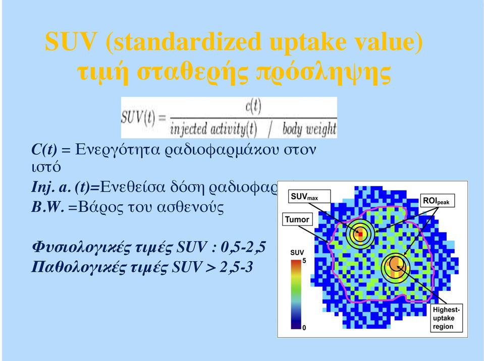 (t)=ενεθείσα δόση ραδιοφαρμάκου B.W.