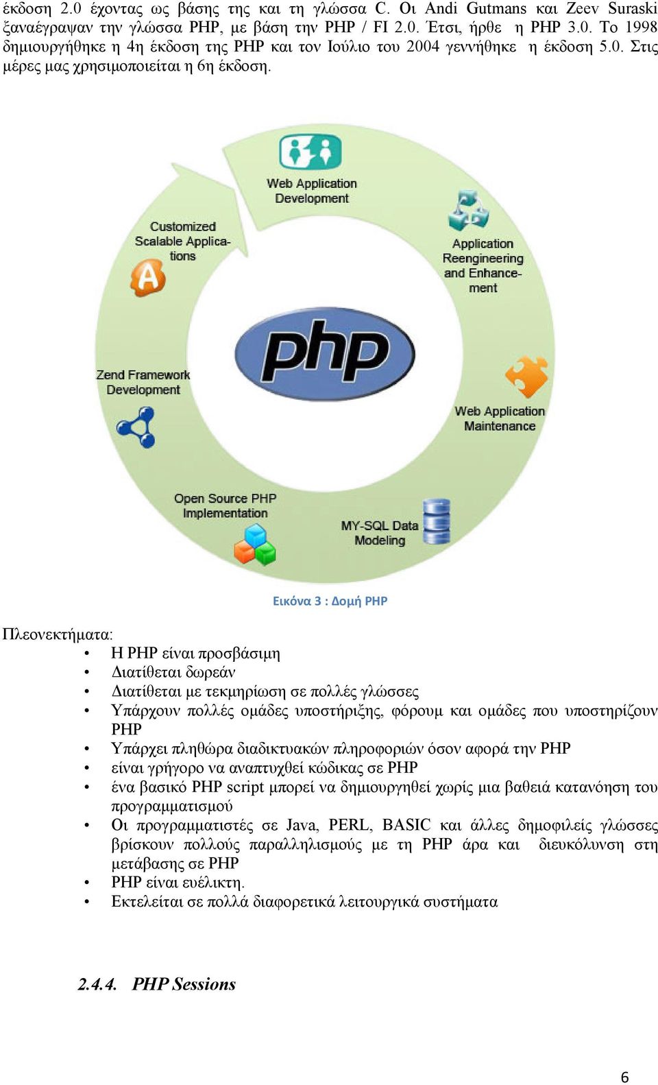 Εικόνα 3 : Δομή PHP Πλεονεκτήματα: Η PHP είναι προσβάσιμη Διατίθεται δωρεάν Διατίθεται με τεκμηρίωση σε πολλές γλώσσες Υπάρχουν πολλές ομάδες υποστήριξης, φόρουμ και ομάδες που υποστηρίζουν PHP