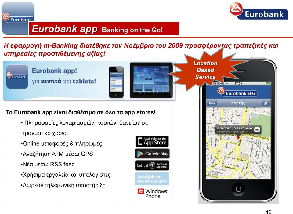 πξνζηηζέκελεο αμίαο! Location Based Service Το Eurobank app είναι διαθέζιμο ζε όλα ηα app stores!
