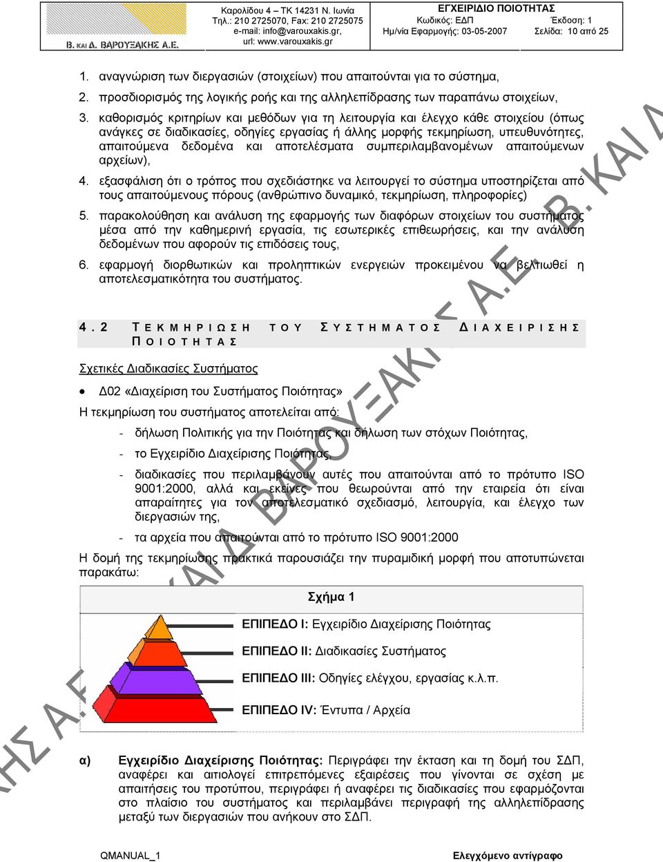 καθορισμός κριτηρίων και μεθόδων για τη λειτουργία και έλεγχο κάθε στοιχείου (όπως ανάγκες σε διαδικασίες, οδηγίες εργασίας ή άλλης μορφής τεκμηρίωση, υπευθυνότητες, απαιτούμενα δεδομένα και