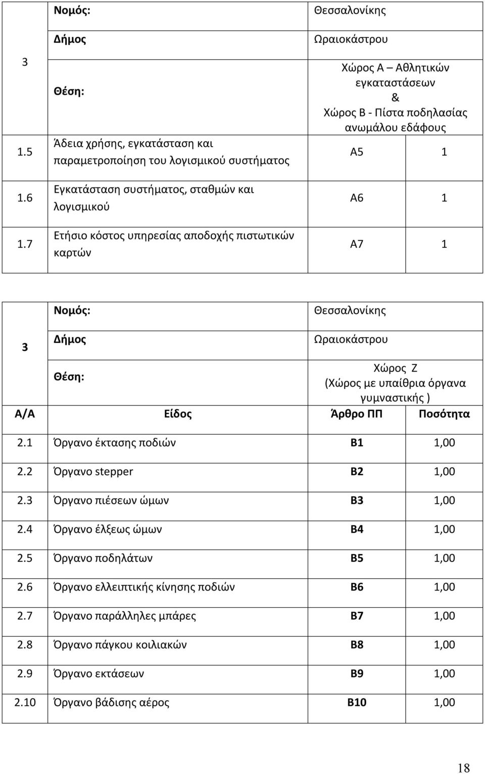 Θεσσαλονίκης Ωραιοκάστρου Χώρος Α Αθλητικών εγκαταστάσεων & Χώρος Β - Πίστα ποδηλασίας ανωμάλου εδάφους Α5 1 Α6 1 Α7 1 Νομός: Θεσσαλονίκης 3 Δήμος Ωραιοκάστρου Χώρος Ζ Θέση: (Χώρος με υπαίθρια