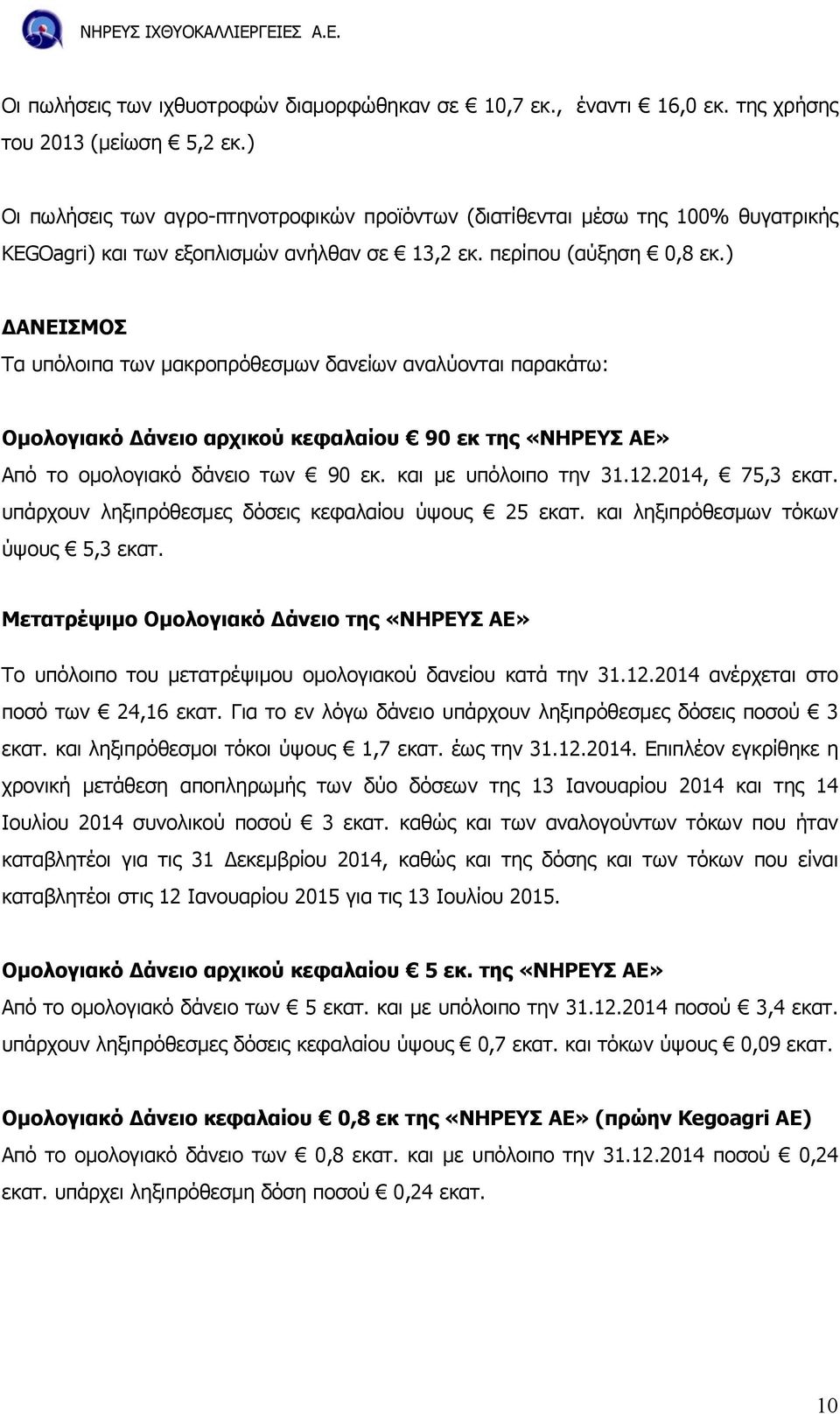 ) ΑΝΕΙΣΜΟΣ Τα υπόλοιπα των µακροπρόθεσµων δανείων αναλύονται παρακάτω: Οµολογιακό άνειο αρχικού κεφαλαίου 90 εκ της «ΝΗΡΕΥΣ ΑΕ» Από το οµολογιακό δάνειο των 90 εκ. και µε υπόλοιπο την 31.12.