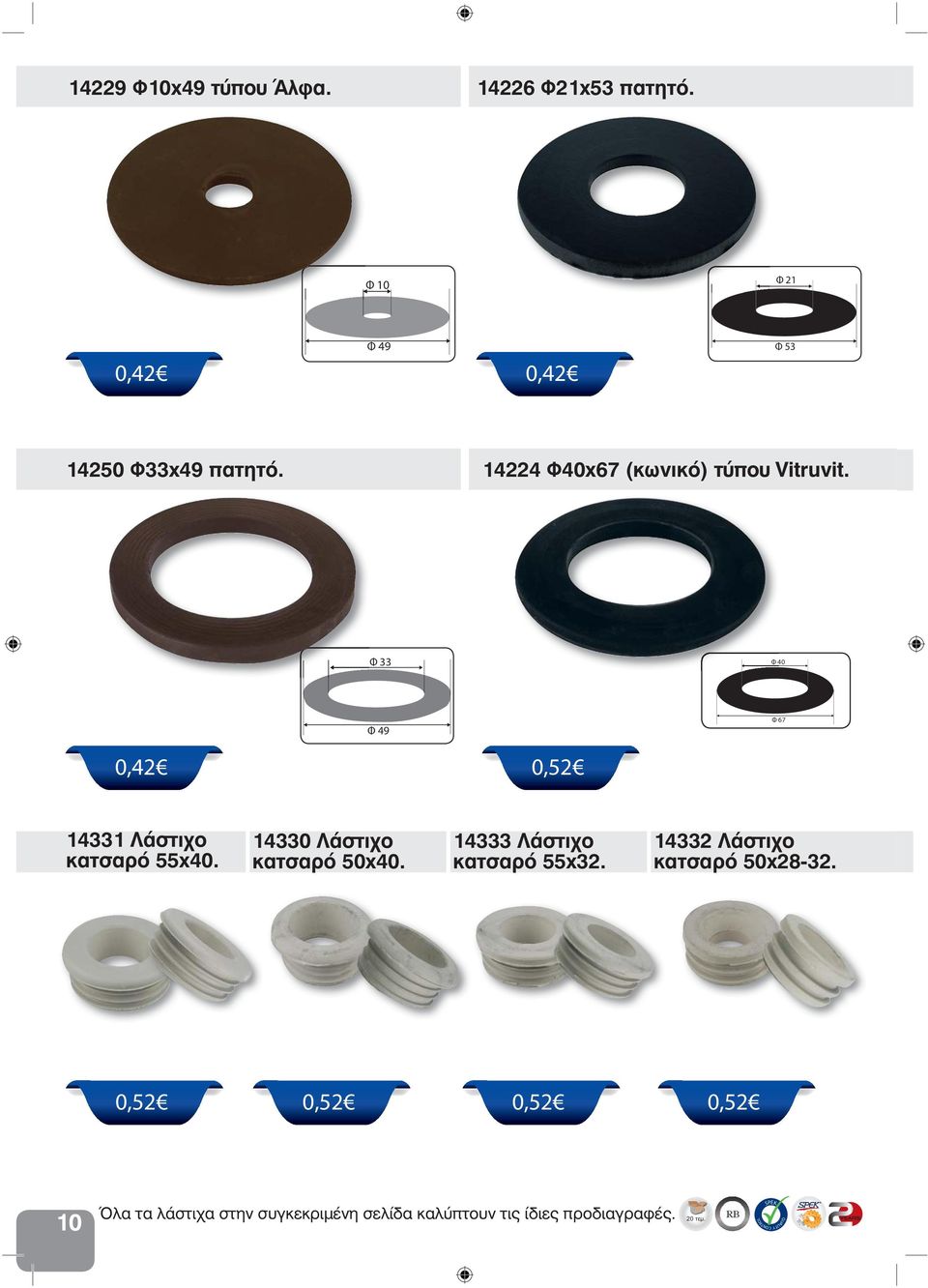 Φ 33 Φ 40 Φ 49 Φ 67 0,42 14331 Λάστιχο κατσαρό 55x40. 14330 Λάστιχο κατσαρό 50x40.