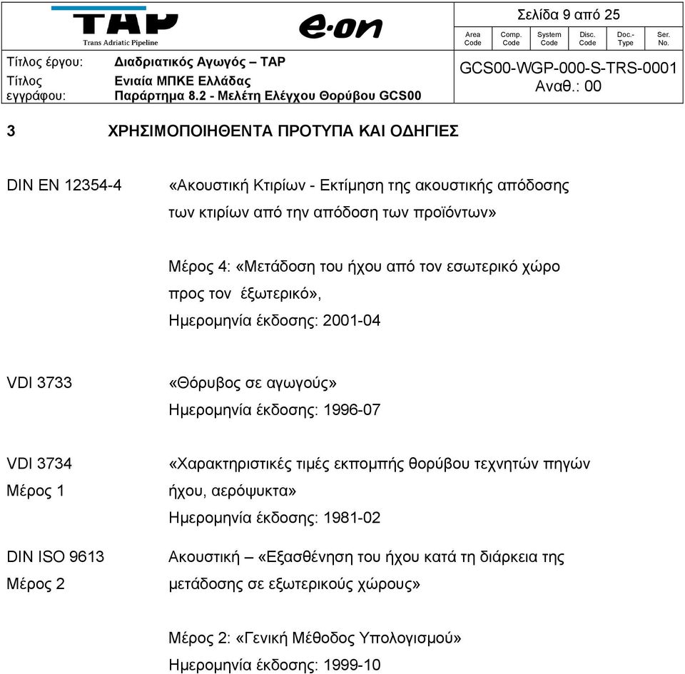 εσωτερικό χώρο προς τον έξωτερικό», Ημερομηνία έκδοσης: 2001-04 VDI 3733 «Θόρυβος σε αγωγούς» Ημερομηνία έκδοσης: 1996-07 VDI 3734 Μέρος 1 «Χαρακτηριστικές τιμές εκπομπής θορύβου τεχνητών πηγών