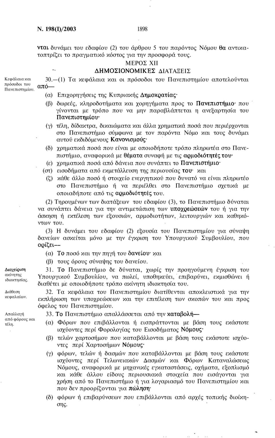 ανεξαρτησία του (γ) τέλη, δίδακτρα, δικαιώματα και άλλα χρηματικά ποσά που περιέρχονται στο Πανεπιστήμιο σύμφωνα με τον παρόντα Νόμο και τους δυνάμει αυτού εκδιδόμενους (δ) χρηματικά ποσά που είναι