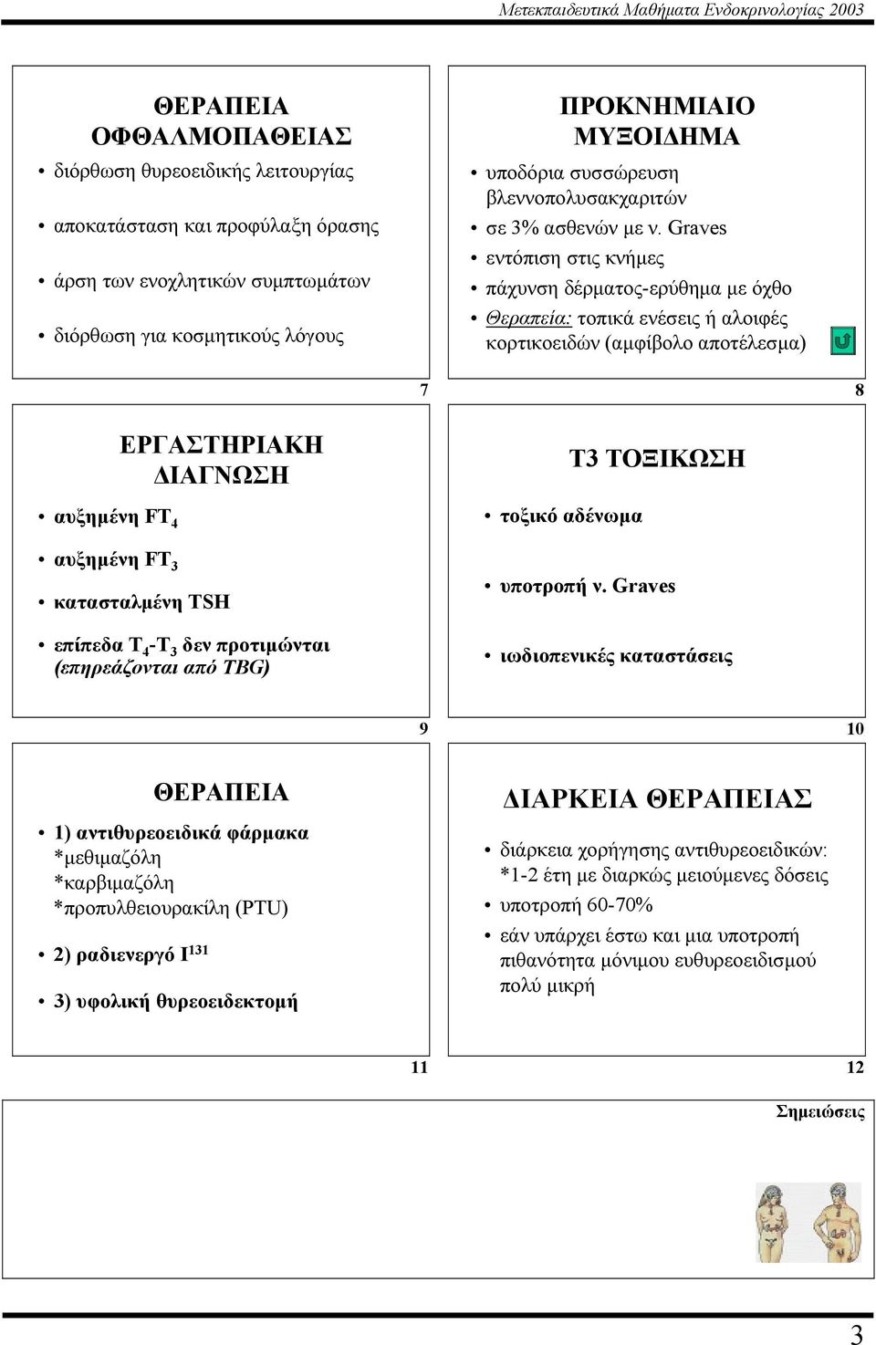 Graves εντόπιση στις κνήµες πάχυνση δέρµατος-ερύθηµα µε όχθο Θεραπεία: τοπικά ενέσεις ή αλοιφές κορτικοειδών (αµφίβολο αποτέλεσµα) αυξηµένη FT 4 ΕΡΓΑΣΤΗΡΙΑΚΗ ΙΑΓΝΩΣΗ τοξικό αδένωµα Τ3 ΤΟΞΙΚΩΣΗ