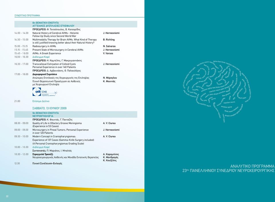 15:00-15:15 Radiosurgery in AVMs N. Salvaras 15:15-15:45 Present State of Microsurgery in Cerebral AVMs J. Hernesniemi 15:45-1 6:00 AVMs. A Greek Experience V. Varsos ΠΡΟΕΔΡΕΙΟ: Η. Καμπέλης, Γ.