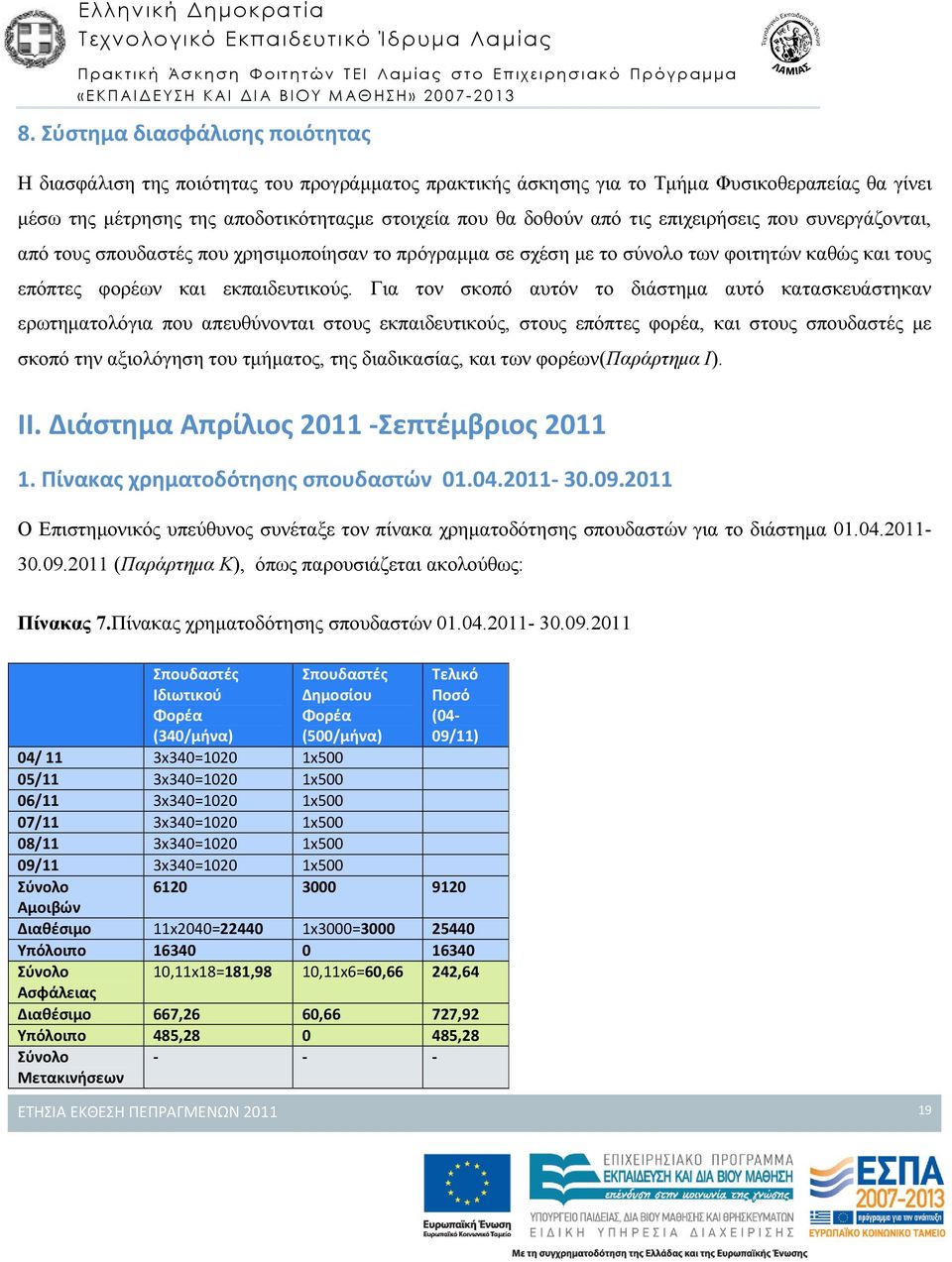 Για τον σκοπό αυτόν το διάστηµα αυτό κατασκευάστηκαν ερωτηµατολόγια που απευθύνονται στους εκπαιδευτικούς, στους επόπτες φορέα, και στους σπουδαστές µε σκοπό την αξιολόγηση του τµήµατος, της