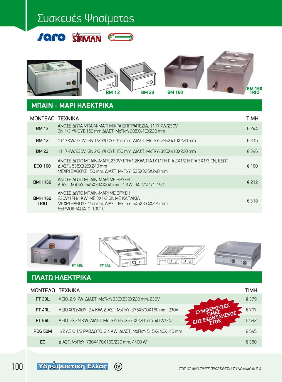 MxΠxΥ: 385X410X220 mm 346 ECO 160 BMH 160 BMH 160 TRIO ANOΞEIΔΩTO MΠAIN-MAPI, 230V/1PH/1,2KW, ΓΙΑ1X1/1 Ή ΓΙΑ 2X1/2 Ή ΓΙΑ 3X1/3 GN, ΕΞΩΤ. ΔΙΑΣΤ.: 535Χ325Χ240 mm ΜΕΧΡΙ ΒΑΘΟΥΣ 150 mm, ΔIAΣT.