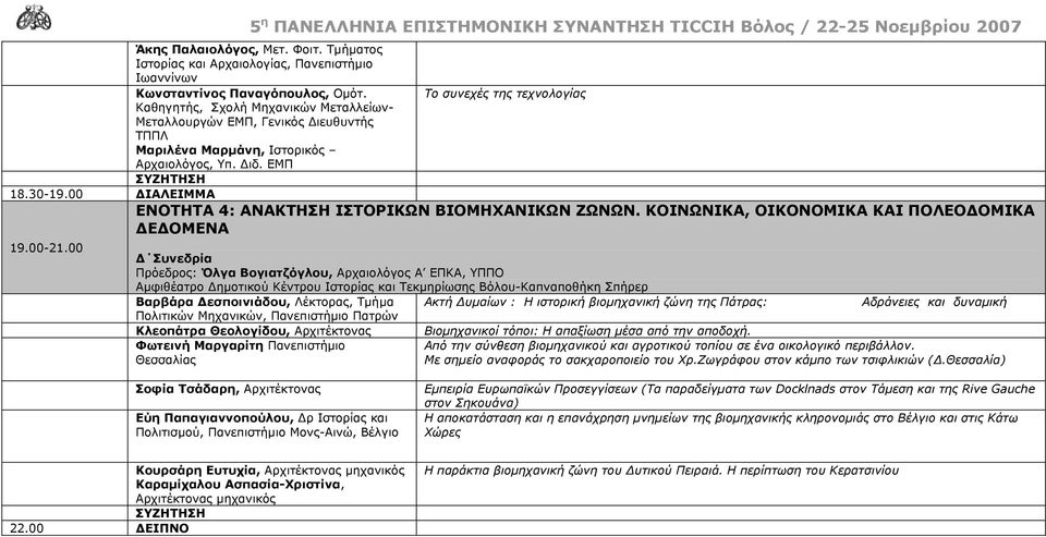 00 5 η ΠΑΝΕΛΛΗΝΙΑ ΕΠΙΣΤΗΜΟΝΙΚΗ ΣΥΝΑΝΤΗΣΗ TICCIH Βόλος / 22-25 Νοεμβρίου 2007 Το συνεχές της τεχνολογίας ΕΝΟΤΗΤΑ 4: ΑΝΑΚΤΗΣΗ ΙΣΤΟΡΙΚΩΝ ΒΙΟΜΗΧΑΝΙΚΩΝ ΖΩΝΩΝ.