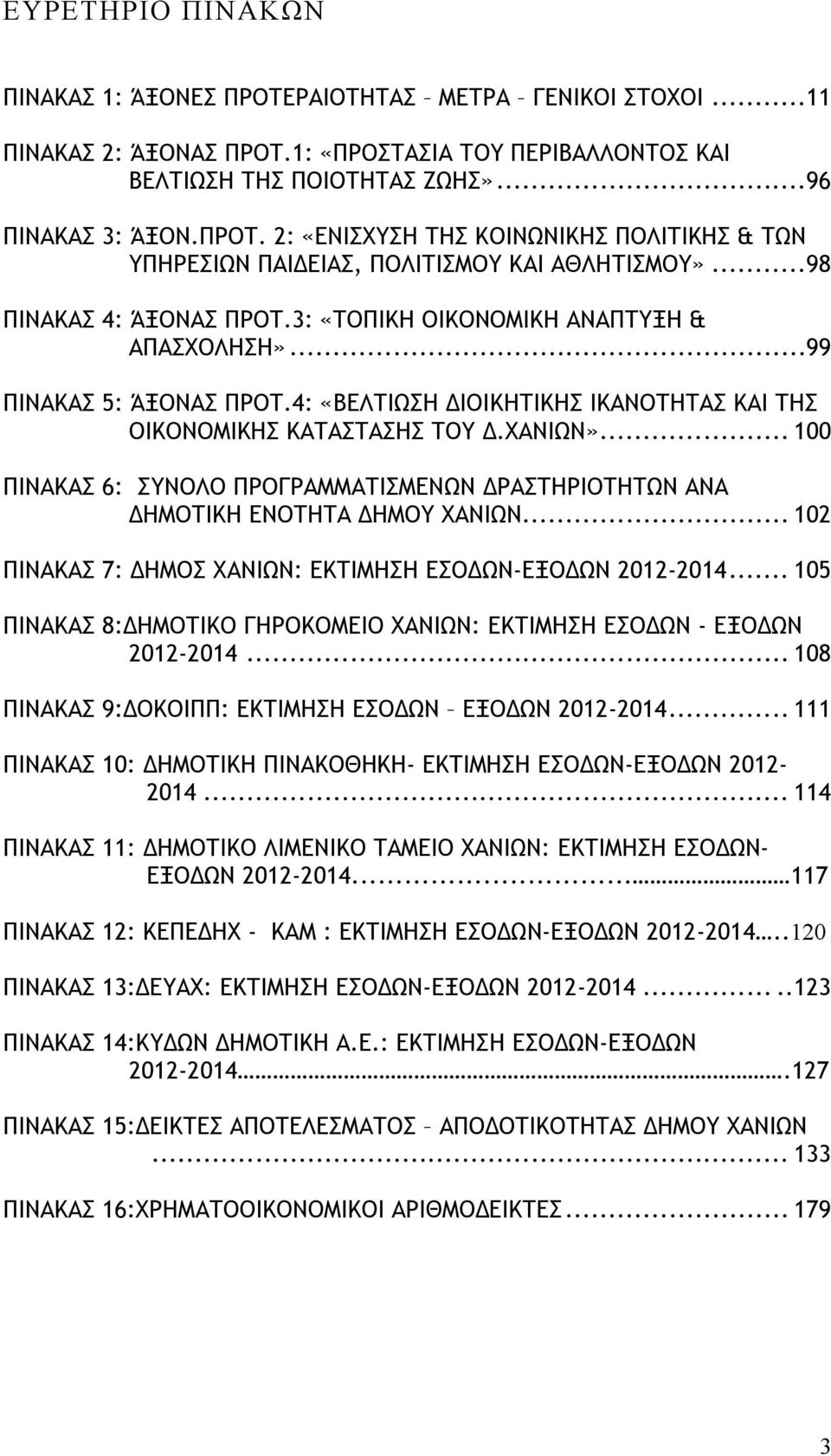 .. 102 ΠΙΝΑΚΑΣ 7: : ΕΚΤΙΜΗΣΗ ΕΣΟΔΩΝ-ΕΞΟΔΩΝ 2012-2014... 105 ΠΙΝΑΚΑΣ 8:ΔΗΜΟΤΙΚΟ ΓΗΡΟΚΟΜΕΙΟ : ΕΚΤΙΜΗΣΗ ΕΣΟΔΩΝ - ΕΞΟΔΩΝ 2012-2014... 108 ΠΙΝΑΚΑΣ 9:ΔΟΚΟΙΠΠ: ΕΚΤΙΜΗΣΗ ΕΣΟΔΩΝ ΕΞΟΔΩΝ 2012-2014.