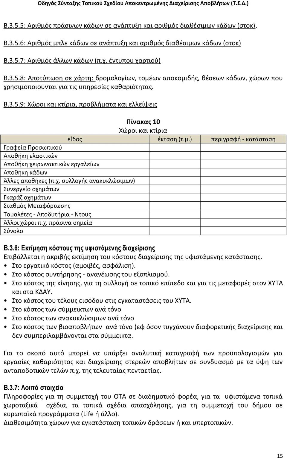 μ.) περιγραφι - κατάςταςθ Γραφεία Σροςωπικοφ Αποκικθ ελαςτικϊν Αποκικθ χειρωνακτικϊν εργαλείων Αποκικθ κάδων Άλλεσ αποκικεσ (π.χ. ςυλλογισ ανακυκλϊςιμων) Υυνεργείο οχθμάτων Γκαράη οχθμάτων Υτακμόσ Ξεταφόρτωςθσ Φουαλζτεσ - Αποδυτιρια - Οτουσ Άλλοι χϊροι π.